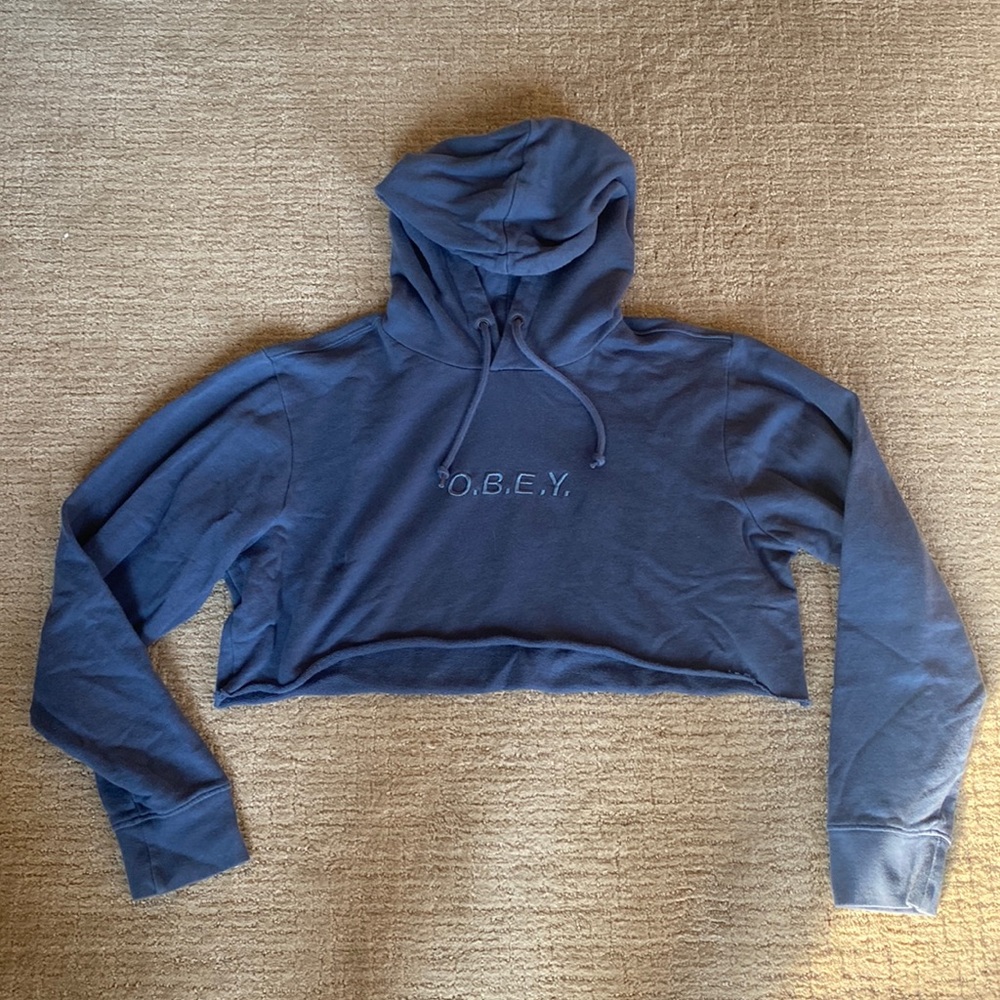 O.B.E.Y blue cropped hoodie